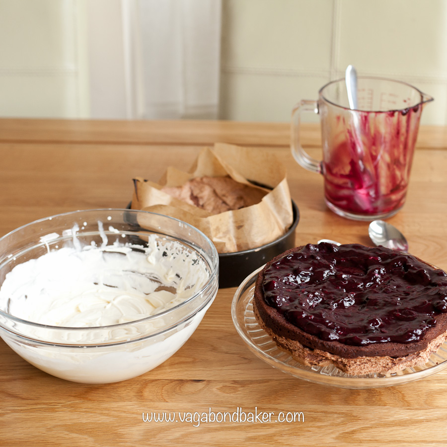 Chocolate Meringue Cake with Blueberry Compote | Vagabond Baking