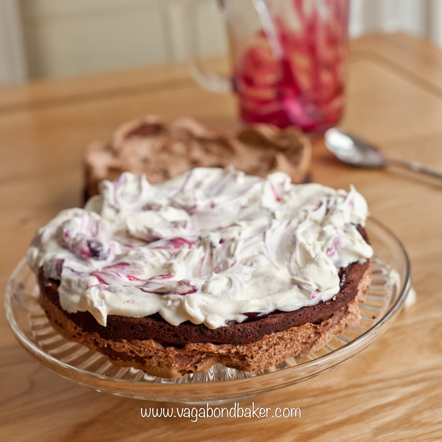 Chocolate Meringue Cake with Blueberry Compote | Vagabond Baking